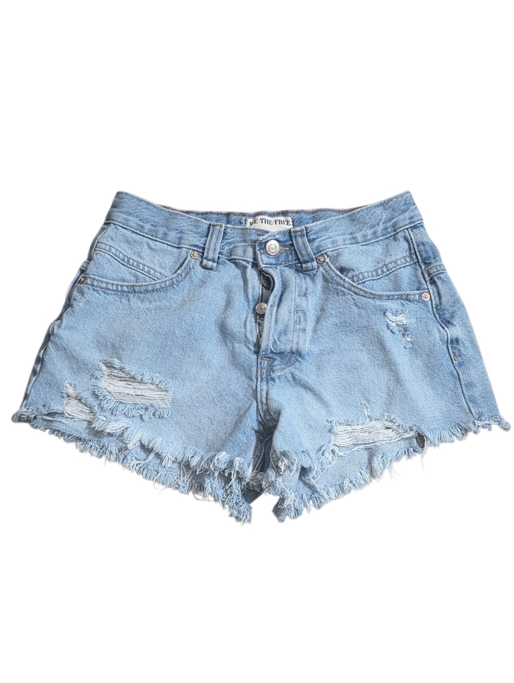 We The Free Now Or Never Light Blue Distressed Denim Cutoff Jean Shorts Size 25